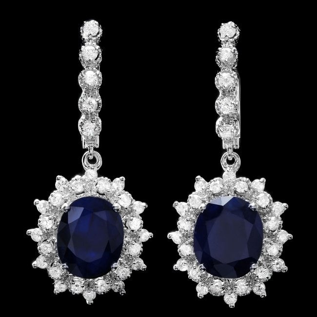 14k Gold 11ct Sapphire 1.60ct Diamond Earrings: Retail: $13,650.00 ****** 14k Gold 11ct Sapphire 1.60ct Diamond Earrings ****** Metal: 14k Solid White Gold / Total Item Weight: 9.0 grams / Country Made: United States / / Main Stone: Sapphire / Colo