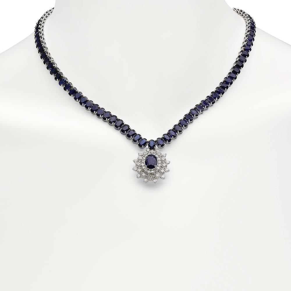 14K Gold 54.01ct Sapphire 2.67ct Diamond Necklace: Retail: $26,250.00 ****** 14K Gold 54.01ct Sapphire 2.67ct Diamond Necklace ****** Metal: 14K Solid Gold / Total Item Weight: 37.1 grams / Country Made: United States / / Main Stone: Sapphire / Color: