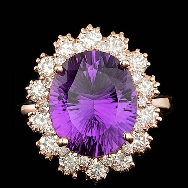14k Rose Gold 5.50ct Amethyst 1.50ct Diamond Ring: Retail: $8,700.00 ****** 14k Rose Gold 5.50ct Amethyst 1.50ct Diamond Ring ****** Metal: 14k Solid Rose Gold / Size: 7 / Total Item Weight: 6.5 grams / Country Made: United States / / Main Stone: Amet