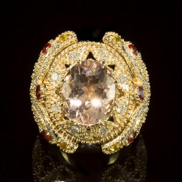 14K Gold 4.62ct Morganite, 1.40ct Orange Sapphire 1.55ct Diamond Ring: Retail: $13,125.00 ******Morganite, Orange Sapphire & Diamond Ring ****** Metal: 14K Solid Yellow Gold / Total Item Weight: 21.0 grams / Country Made: United States / / Main Stone: Morganite / Color: 