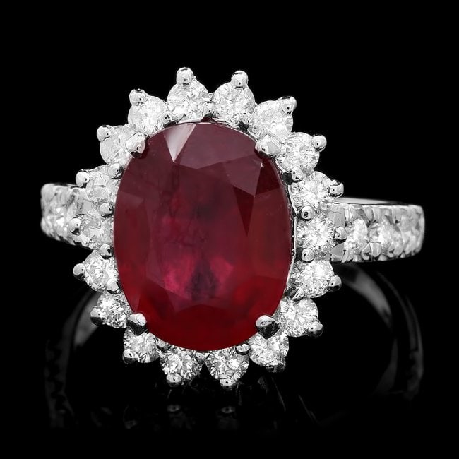 14k White Gold 5.00ct Ruby 1.15ct Diamond Ring: Retail: $6,750.00 ****** 14k White Gold 5.00ct Ruby 1.15ct Diamond Ring ****** Metal: 14k Solid White Gold / Size: 7 / Total Item Weight: 6.0 grams / Country Made: United States / / Main Stone: Ruby /