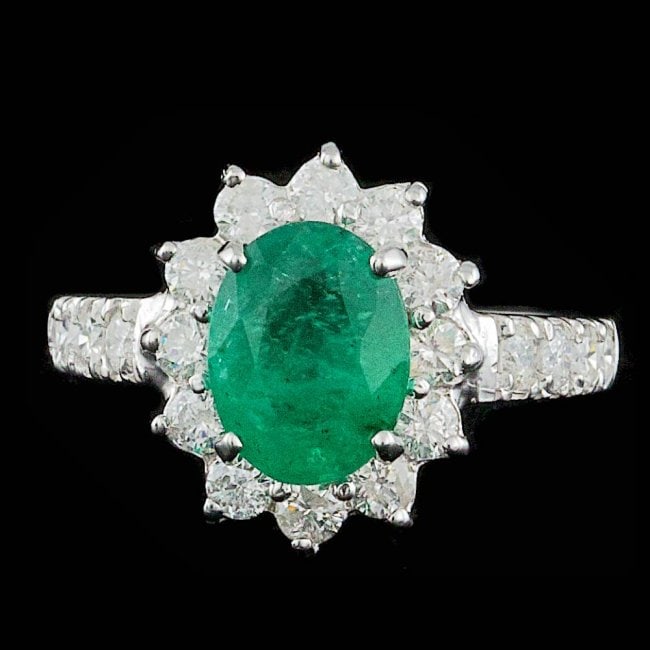14k White Gold 1.70ct Emerald 0.90ct Diamond Ring: Retail: $7,400.00 ****** 14k White Gold 1.70ct Emerald 0.90ct Diamond Ring ****** Metal: 14k Solid White Gold / Size: 7 / Total Item Weight: 4.0 grams / Country Made: United States / / Main Stone: Eme