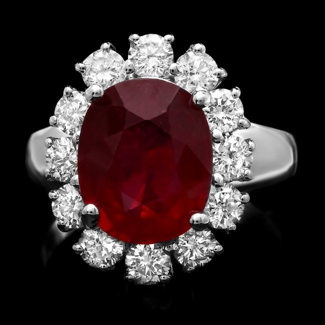 14k White Gold 4.80ct Ruby 1.40ct Diamond Ring: Retail: $9,250.00 ****** 14k White Gold 4.80ct Ruby 1.40ct Diamond Ring ****** Metal: 14k Solid White Gold / Size: 6.75 / Total Item Weight: 6.7 grams / Country Made: United States / / Main Stone: Rub