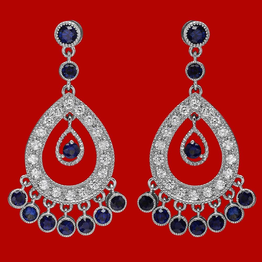 14k Gold 2.94ct Sapphire 1.34ct Diamond Earrings: Retail: $7,150.00 ****** 14k Gold 2.94ct Sapphire 1.34ct Diamond Earrings ****** Metal: 14k Solid White Gold / Total Item Weight: 11.2 grams / Country Made: United States / / Main Stone: Sapphire / Co