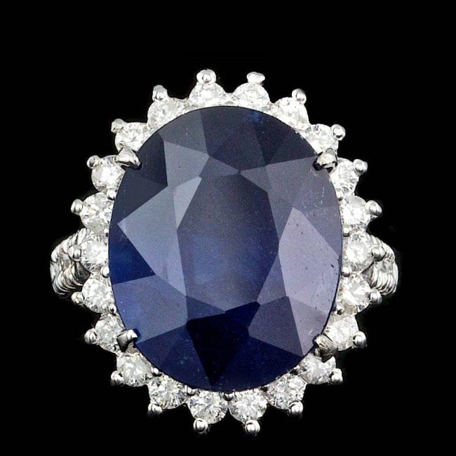 14k Gold 17.00ct Sapphire 1.25ct Diamond Ring: Retail: $8,700.00 ****** 14k Gold 17.00ct Sapphire 1.25ct Diamond Ring ****** Metal: 14k Solid White Gold / Size: 6.75 / Total Item Weight: 10.8 grams / Country Made: United States / / Main Stone: Sap