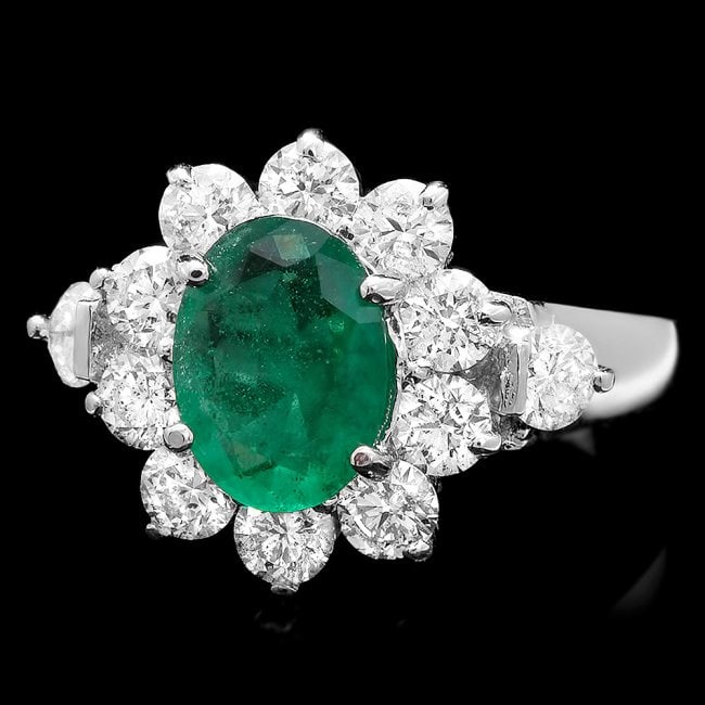 14k White Gold 1.50ct Emerald 1.75ct Diamond Ring: Retail: $15,800.00 ****** 14k White Gold 1.50ct Emerald 1.75ct Diamond Ring ****** Metal: 14k Solid White Gold / Size: 7.25 / Total Item Weight: 5.5 grams / Country Made: United States / / Main Stone: