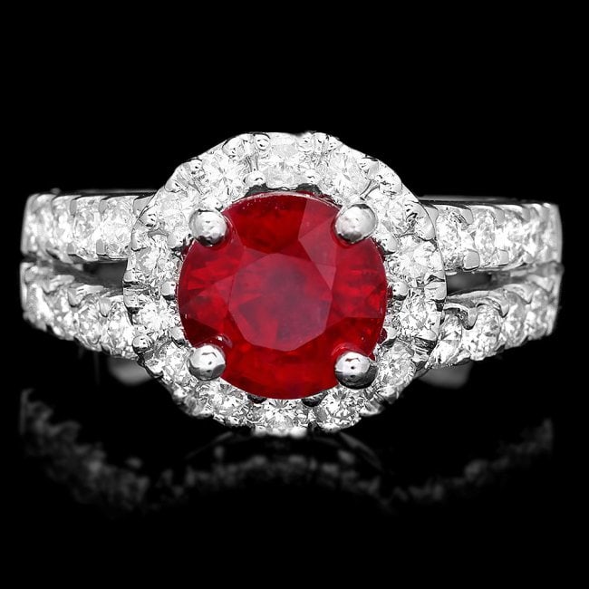 14k White Gold 3.00ct Ruby 1.30ct Diamond Ring: Retail: $8,700.00 ****** 14k White Gold 3.00ct Ruby 1.30ct Diamond Ring ****** Metal: 14k Solid White Gold / Size: 7.75 / Total Item Weight: 8.0 grams / Country Made: United States / / Main Stone: Rub