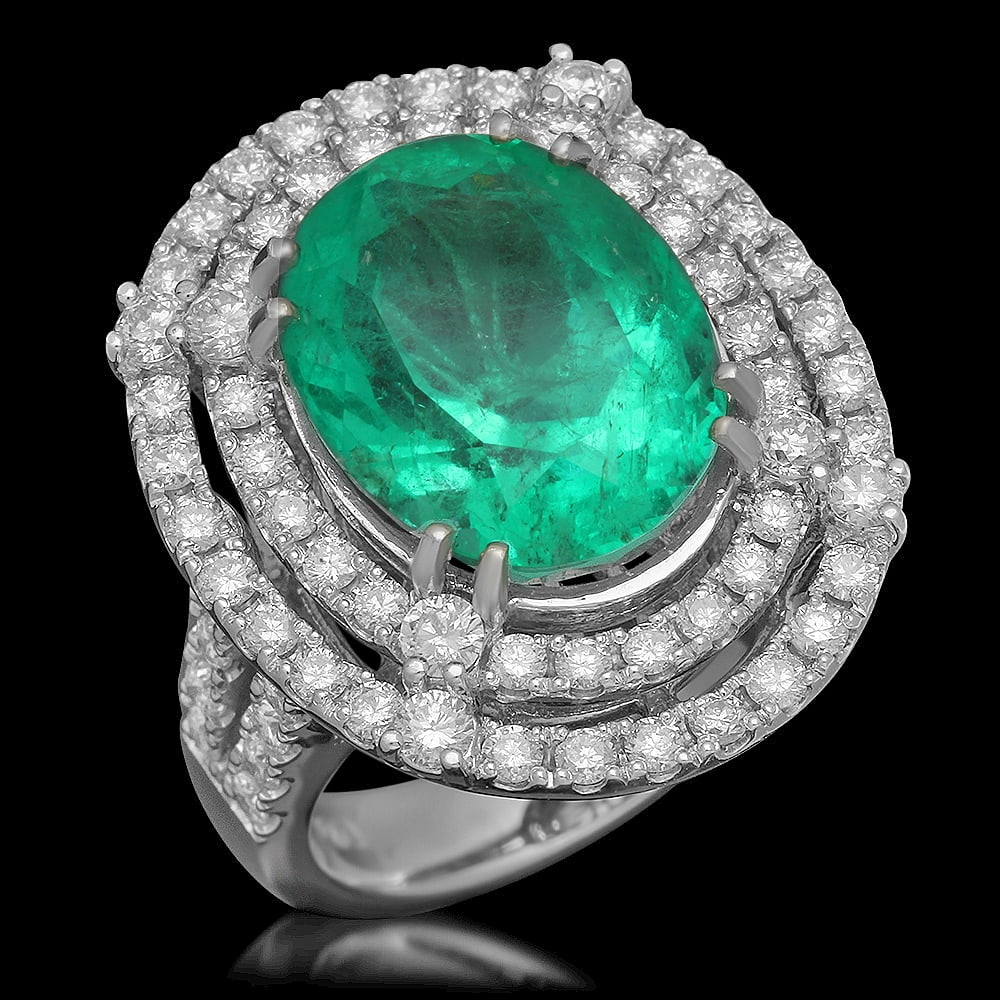 14K Gold 8.93ct Emerald 2.31ct Diamond Ring: Retail: $32,213.00 ****** 14K Gold 8.93ct Emerald 2.31ct Diamond Ring ****** Metal: 14K Solid Gold / Total Item Weight: 13.3 grams / Country Made: United States / / Main Stone: Emerald / Color: Green 