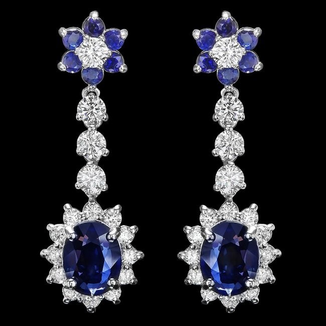 14k Gold 4.8ct Sapphire 2ct Diamond Earrings: Retail: $11,500.00 ****** 14k Gold 4.8ct Sapphire 2ct Diamond Earrings ****** Metal: 14k Solid White Gold / Total Item Weight: 6 grams / Country Made: United States / / Main Stone: Sapphire / Color: B