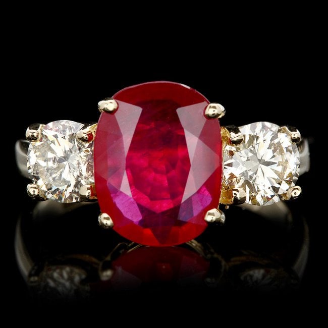 14k Yellow Gold 3.00ct Ruby 1.15ct Diamond Ring: Retail: $8,450.00 ****** 14k Yellow Gold 3.00ct Ruby 1.15ct Diamond Ring ****** Metal: 14k Solid Yellow Gold / Size: 6.75 / Total Item Weight: 4.5 grams / Country Made: United States / / Main Stone: R