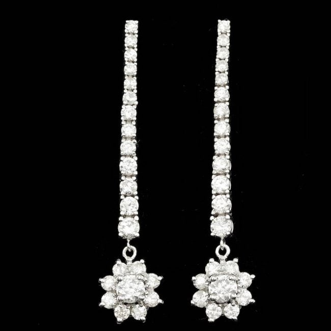 14k White Gold 3.65ct Diamond Earrings: Retail: $12,900.00 ****** 14k White Gold 3.65ct Diamond Earrings ****** Metal: 14k Solid White Gold / Total Item Weight: 6.8 grams / / Main Stone: Diamond / Color: White / Carat Total Weight: 3.65 / T