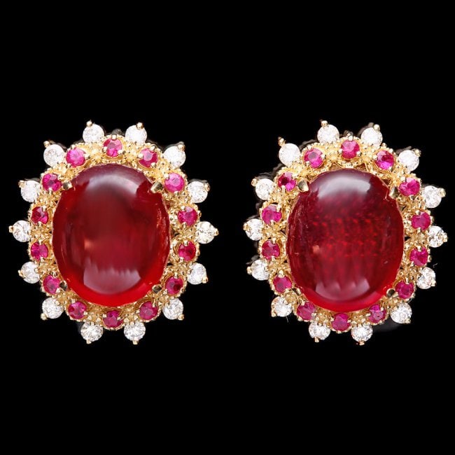 14k Gold 17.5ct Ruby 0.80ct Diamond Earrings: Retail: $9,300.00 ****** 14k Gold 17.5ct Ruby 0.80ct Diamond Earrings ****** Metal: 14k Solid Yellow Gold / Total Item Weight: 9.0 grams / Country Made: United States / / Main Stone: Ruby / Color: Red