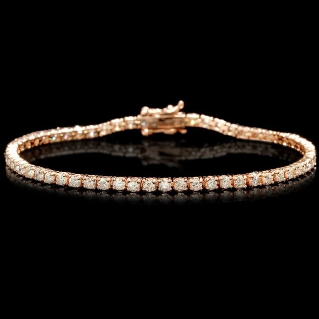 14k Rose Gold 3.60ct Diamond Bracelet: Retail: $7,200.00 ****** 14k Rose Gold 3.60ct Diamond Bracelet ****** Metal: 14k Solid Rose Gold / Size: 7 / Total Item Weight: 7.8 grams / Country Made: United States / / Main Stone: Diamond / Color:
