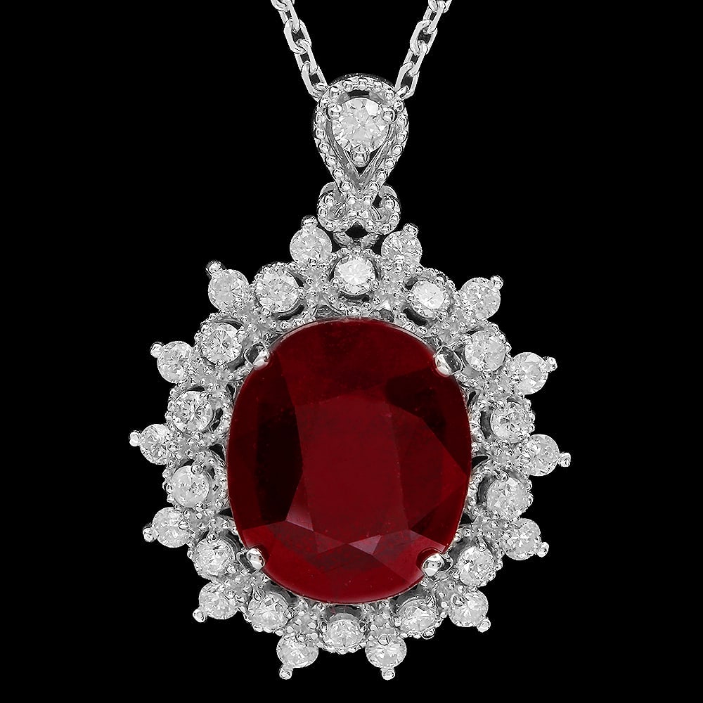 14K Gold 5.54ct Ruby 0.85ct Diamond Pendant: Retail: $4,758.00 ****** 14K Gold 5.54ct Ruby 0.85ct Diamond Pendant ****** Metal: 14K Solid Gold / Total Item Weight: 4.6 grams / Country Made: United States / / Main Stone: Ruby / Color: Red / Carat