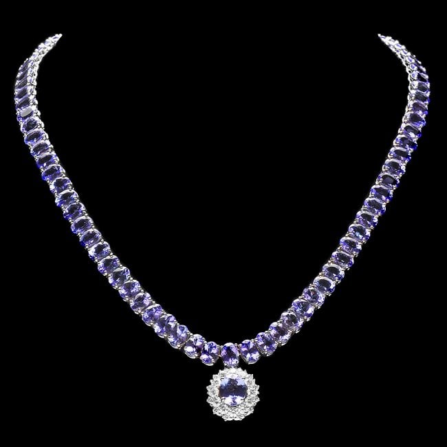 14k W Gold 76ct Tanzanite 1.70ct Diamond Necklace: Retail: $42,650.00 ****** 14k W Gold 76ct Tanzanite 1.70ct Diamond Necklace ****** Metal: 14k Solid White Gold / Size: 17 / Total Item Weight: 41.0 grams / Country Made: United States / / Main Stone: 