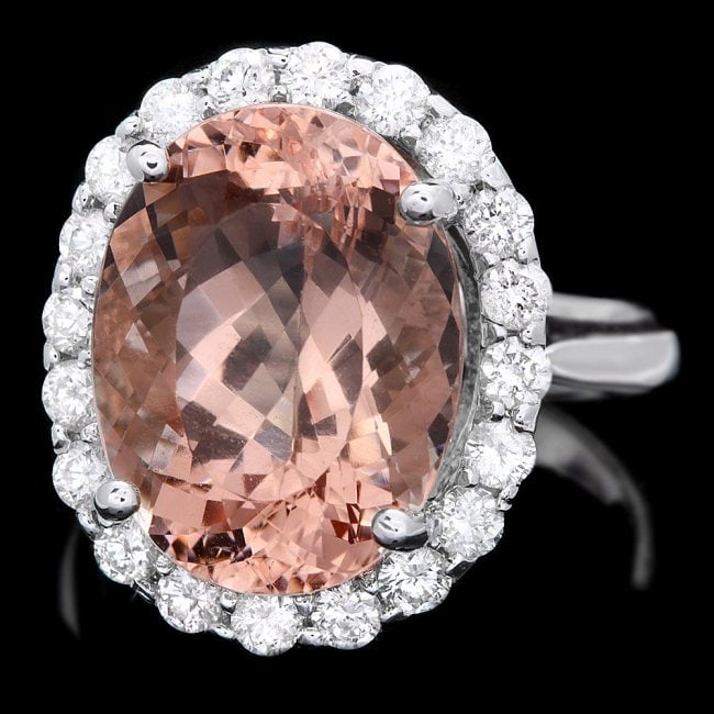 14k Gold 9.50ct Morganite 1ct Diamond Ring: MSRP: $10,900.00 ******14k Gold 9.50ct Morganite 1ct Diamond Ring ****** Metal: 14k Solid White Gold / Size: 7 / Total Item Weight: 7.0 grams / Country Made: USA / / Main Stone: Morganite / Color: Bro