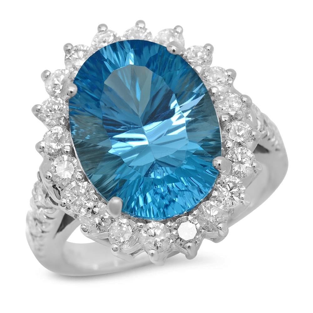 14K Gold 7.92ct Topaz 1.50ct Diamond Ring: Retail: $6,277.00 ****** 14K Gold 7.92ct Topaz 1.50ct Diamond Ring ****** Metal: 14K Solid Gold / Total Item Weight: 7.4 grams / Country Made: United States / / Main Stone: Topaz / Color: Blue / Carat