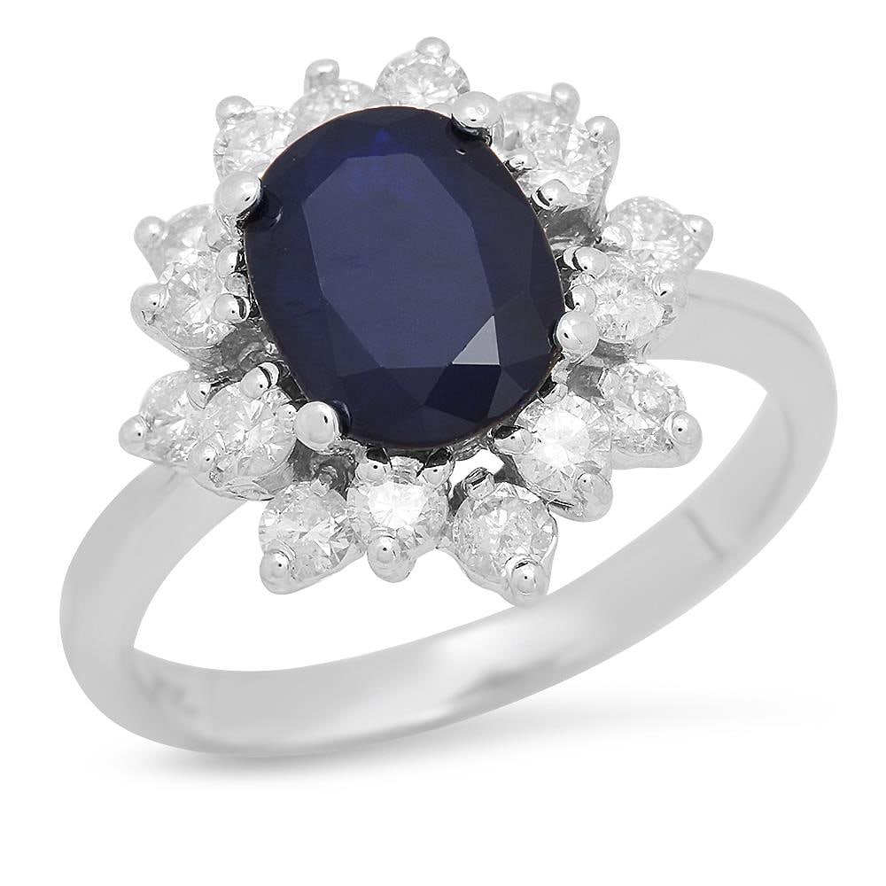 14K Gold 1.84ct Sapphire 0.90cts Diamond Ring: Retail: $3,990.00 ****** 14K Gold 1.84ct Sapphire 0.90cts Diamond Ring ****** Metal: 14K White Gold / Total Item Weight: 4.5 grams / Country Made: United States / Main Stone: Sapphire/ Color: Blue / C
