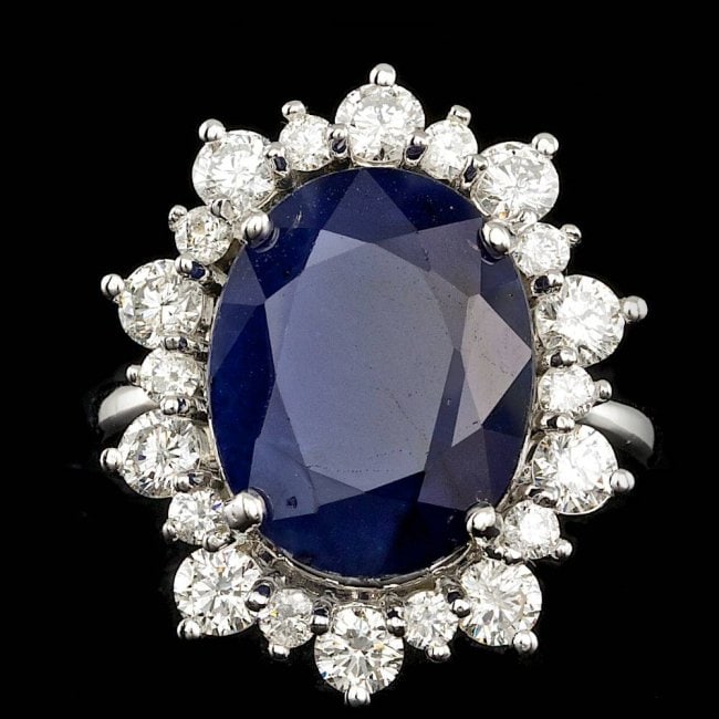14k Gold 10.00ct Sapphire 1.35ct Diamond Ring: Retail: $13,900.00 ****** 14k Gold 10.00ct Sapphire 1.35ct Diamond Ring ****** Metal: 14k Solid White Gold / Size: 7.5 / Total Item Weight: 8.0 grams / Country Made: United States / / Main Stone: