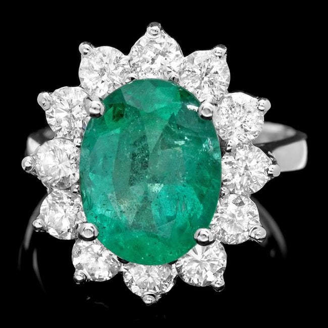 14k White Gold 4.00ct Emerald 1.90ct Diamond Ring: Retail: $23,600.00 ****** 14k White Gold 4.00ct Emerald 1.90ct Diamond Ring ****** Metal: 14k Solid White Gold / Size: 6.5 / Total Item Weight: 6.0 grams / Country Made: United States / / Main Stone: 