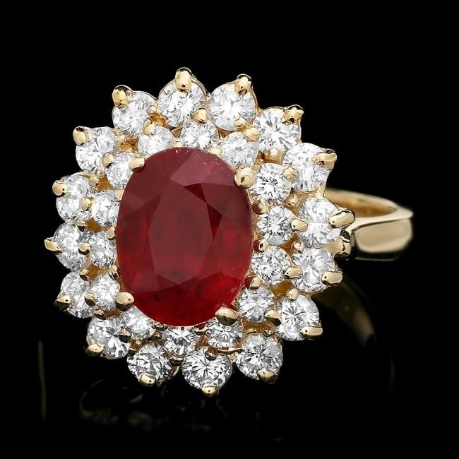 14k Yellow Gold 3.00ct Ruby 1.60ct Diamond Ring: Retail: $7,800.00 ****** 14k Yellow Gold 3.00ct Ruby 1.60ct Diamond Ring ****** Metal: 14k Solid Yellow Gold / Size: 7.5 / Total Item Weight: 6 grams / Country Made: United States / / Main Stone: Ruby