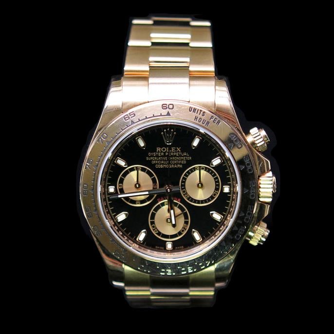 Rolex Daytona 40mm 18K Rose Gold Mens Wristwatch: ****** Rolex Daytona 40mm 18K Rose Gold Mens Wristwatch ****** One Mens, Rolex Daytona 40mm 18K Rose Gold Wristwatch electronically tested and polished / Case: 18K Solid Rose Gold, 40mm / Dial: Black 