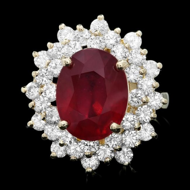 14k Yellow Gold 7.50ct Ruby 2.30ct Diamond Ring: Retail: $11,600.00 ****** 14k Yellow Gold 7.50ct Ruby 2.30ct Diamond Ring ****** Metal: 14k Solid Yellow Gold / Size: 7 / Total Item Weight: 8.5 grams / Country Made: United States / / Main Stone: Rub