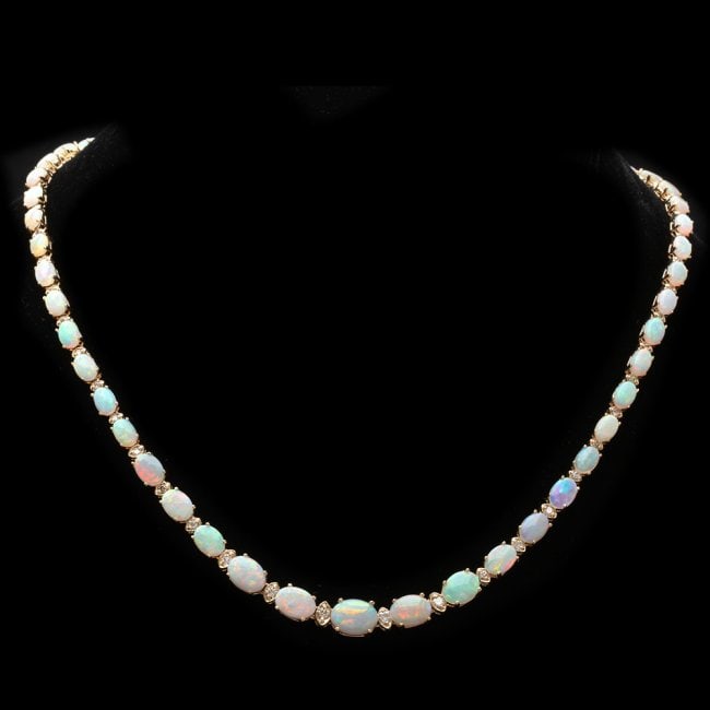 14k Gold 18.00ct Opal 1.15ct Diamond Necklace: Retail: $16,650.00 ****** 14k Gold 18.00ct Opal 1.15ct Diamond Necklace ****** Metal: 14k Solid Yellow Gold / Size: 17.5 / Total Item Weight: 21.0 grams / Country Made: USA / / Main Stone: Opal / Colo