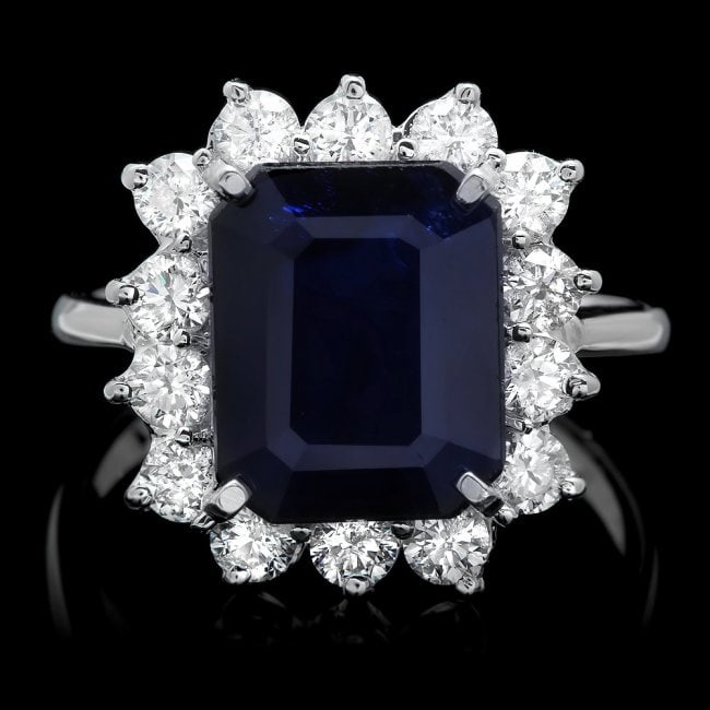 14k Gold 5.00ct Sapphire 1.15ct Diamond Ring: Retail: $11,200.00 ****** 14k Gold 5.00ct Sapphire 1.15ct Diamond Ring ****** Metal: 14k Solid White Gold / Size: 7 / Total Item Weight: 6.0 grams / Country Made: United States / / Main Stone: Sapphir