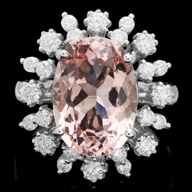 14k Gold 5.50ct Morganite 1.00ct Diamond Ring: Retail: $13,750.00 ****** 14k Gold 5.50ct Morganite 1.00ct Diamond Ring ****** Metal: 14k Solid White Gold / Size: 7 / Total Item Weight: 7.0 grams / Country Made: United States / / Main Stone: Morgan