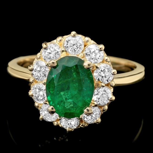 14k Gold 1.55ct Emerald 0.90ct Diamond Ring: Retail: $9,600.00 ****** 14k Gold 1.55ct Emerald 0.90ct Diamond Ring ****** Metal: 14k Solid Yellow Gold / Size: 8 / Total Item Weight: 4 grams / Country Made: United States / / Main Stone: Emerald / 