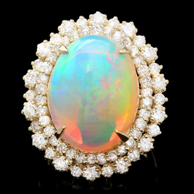 14k Yellow Gold 10.00ct Opal 2.15ct Diamond Ring: Retail: $18,750.00 ****** 14k Yellow Gold 10.00ct Opal 2.15ct Diamond Ring ****** Metal: 14k Solid Yellow Gold / Size: 6.75 / Total Item Weight: 10.5 grams / Country Made: United States / / Main Stone