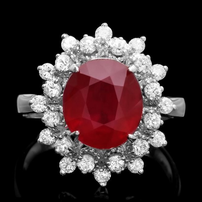 14k White Gold 4.00ct Ruby 0.70ct Diamond Ring: Retail: $3,300.00 ****** 14k White Gold 4.00ct Ruby 0.70ct Diamond Ring ****** Metal: 14k Solid White Gold / Size: 7 / Total Item Weight: 4.5 grams / Country Made: United States / / Main Stone: Ruby /