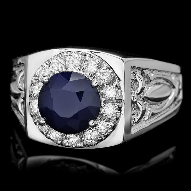 14k Gold 2.5ct Sapphire .60ct Diamond Mens Ring: Retail: $7,800.00 ****** 14k Gold 2.5ct Sapphire .60ct Diamond Mens Ring ****** Metal: 14k Solid White Gold / Size: 13.25 / Total Item Weight: 10.5 grams / Country Made: United States / / Main Stone: 
