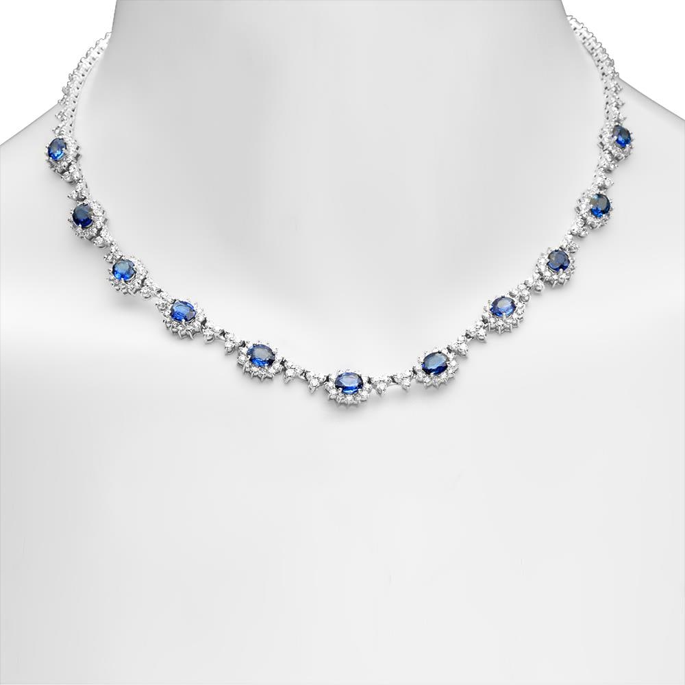 14K Gold 7.88ct Sapphire 8.79cts Diamond Necklace: Retail: $30,118.00 ****** 14K Gold 7.88ct Sapphire 8.79cts Diamond Necklace ****** Metal: 14K White Gold / Total Item Weight: 31.3 grams / Country Made: United States / Main Stone: Sapphire / Color: B