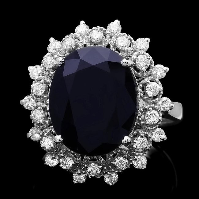 14k Gold 8.60ct Sapphire 0.73ct Diamond Ring: Retail: $6,700.00 ****** 14k Gold 8.60ct Sapphire 0.73ct Diamond Ring ****** Metal: 14k Solid White Gold / Size: 7.5 / Total Item Weight: 6.8 grams / Country Made: United States / / Main Stone: Sapphi