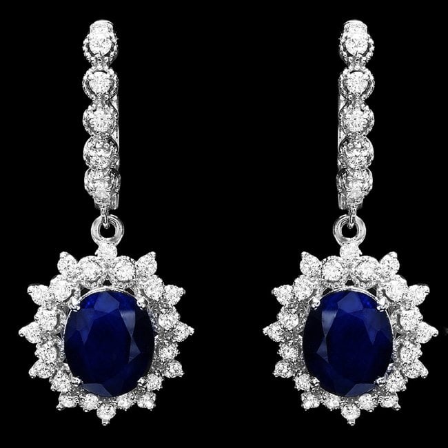 14k Gold 7ct Sapphire 1.70ct Diamond Earrings: Retail: $9,000.00 ****** 14k Gold 7ct Sapphire 1.70ct Diamond Earrings ****** Metal: 14k Solid White Gold / Total Item Weight: 8.1 grams / Country Made: United States / / Main Stone: Sapphire / Color: