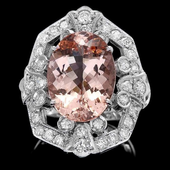 14k Gold 7.50ct Morganite 1.35ct Diamond Ring: Retail: $11,500.00 ****** 14k Gold 7.50ct Morganite 1.35ct Diamond Ring ****** Metal: 14k Solid White Gold / Size: 6.75 / Total Item Weight: 9.5 grams / Country Made: United States / / Main Stone: Mor