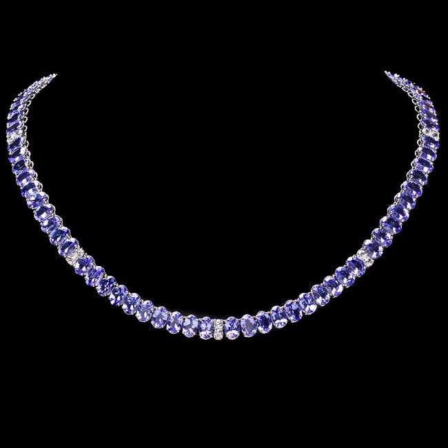14k 54.00ct Tanzanite 2.00ct Diamond Necklace: Retail: $48,900.00 ****** 14k 54.00ct Tanzanite 2.00ct Diamond Necklace ****** Metal: 14k Solid White Gold / Size: 17 / Total Item Weight: 35.5 grams / Country Made: United States / / Main Stone: Tanz