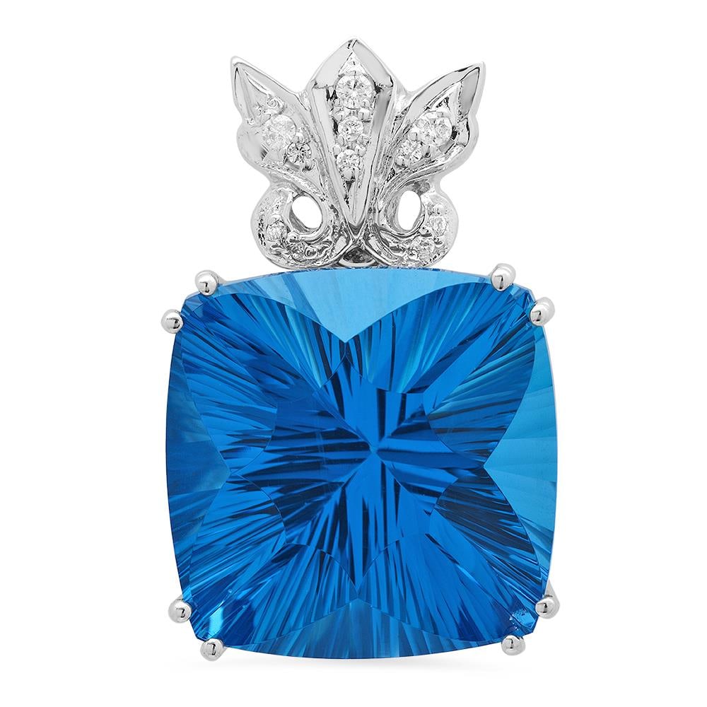 14K Gold 48.96ct Topaz 0.18ct Diamond Pendant: Retail: $9,237.00 ****** 14K Gold 48.96ct Topaz 0.18ct Diamond Pendant ****** Metal: 14K Solid Gold / Total Item Weight: 19.3 grams / Country Made: United States / / Main Stone: Blue Topaz / Color: Bl
