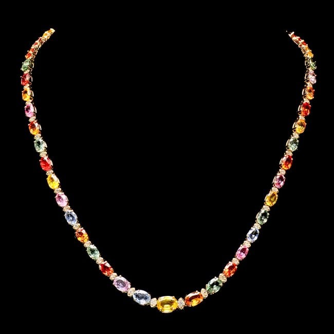 14k Gold 30.00ct Sapphire 1.20ct Diamond Necklace: Retail: $21,300.00 ****** 14k Gold 30.00ct Sapphire 1.20ct Diamond Necklace ****** Metal: 14k Solid Yellow Gold / Size: 16.5 / Total Item Weight: 22.00 grams / Country Made: United States / / Main Sto