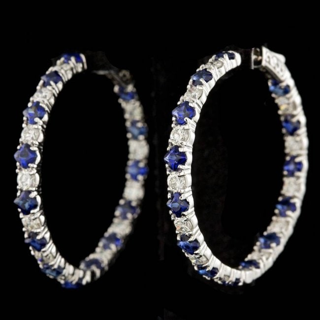 14k Gold 6.00ct Sapphire 3.20ct Diamond Earrings: Retail: $18,700.00 ****** 14k Gold 6.00ct Sapphire 3.20ct Diamond Earrings ****** Metal: 14k Solid White Gold / Total Item Weight: 10.8 grams / Country Made: United States / / Main Stone: Sapphire / C