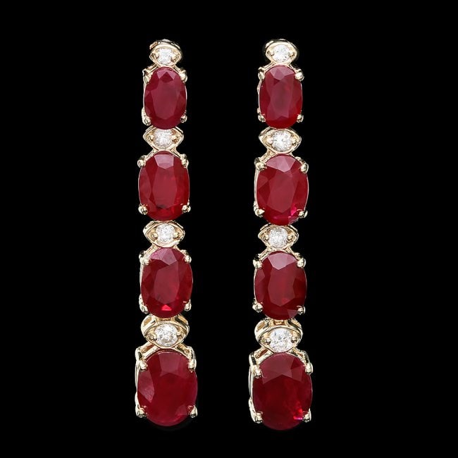 14k Gold 7.00ct Ruby 0.30ct Diamond Earrings: Retail: $4,200.00 ****** 14k Gold 7.00ct Ruby 0.30ct Diamond Earrings ****** Metal: 14k Solid Yellow Gold / Total Item Weight: 5.0 grams / Country Made: United States / / Main Stone: Ruby / Color: Red