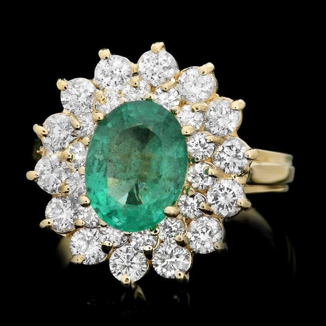14k Gold 1.50ct Emerald 1.35ct Diamond Ring: Retail: $9,300.00 ****** 14k Gold 1.50ct Emerald 1.35ct Diamond Ring ****** Metal: 14k Solid Yellow Gold / Size: 5.75 / Total Item Weight: 5.0 grams / Country Made: United States / / Main Stone: Emera