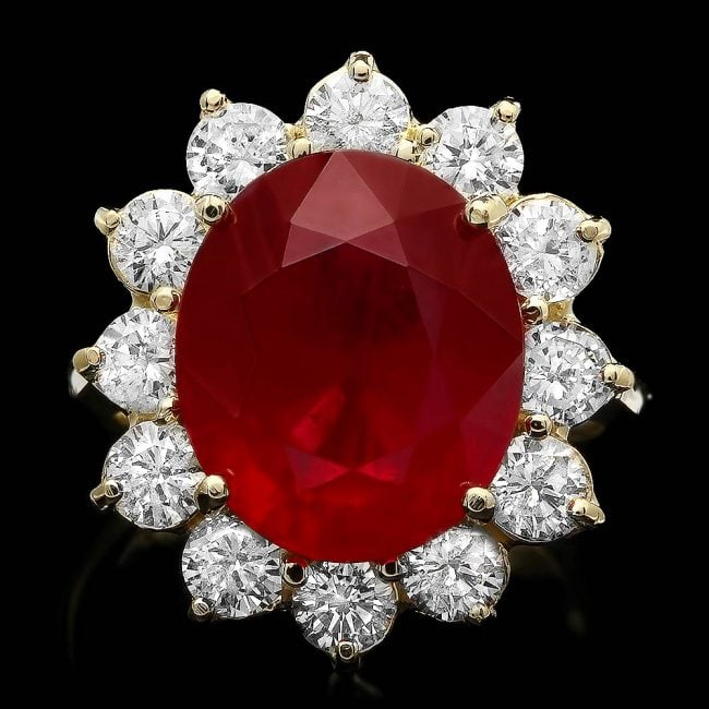 14k Yellow Gold 11.00ct Ruby 2.05ct Diamond Ring: Retail: $14,350.00 ****** 14k Yellow Gold 11.00ct Ruby 2.05ct Diamond Ring ****** Metal: 14k Solid Yellow Gold / Size: 7.5 / Total Item Weight: 9.2 grams / Country Made: United States / / Main Stone: 