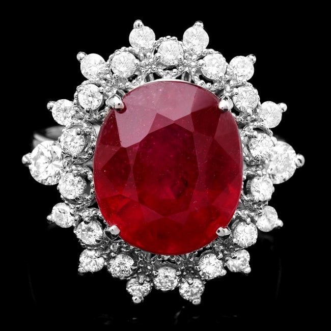 14k White Gold 8.50ct Ruby 1.10ct Diamond Ring: Retail: $9,800.00 ****** 14k White Gold 8.50ct Ruby 1.10ct Diamond Ring ****** Metal: 14k Solid White Gold / Size: 7 / Total Item Weight: 6.5 grams / Country Made: United States / / Main Stone: Ruby /