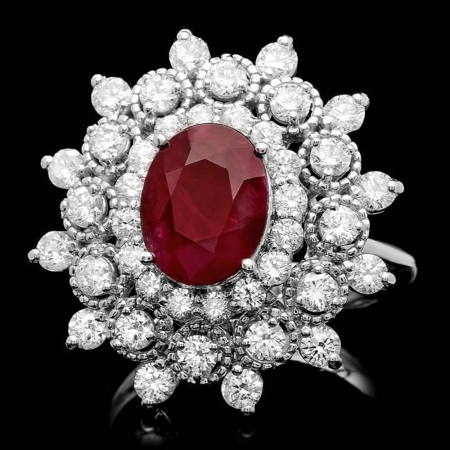14k White Gold 3.00ct Ruby 2.00ct Diamond Ring: Retail: $14,500.00 ****** 14k White Gold 3.00ct Ruby 2.00ct Diamond Ring ****** Metal: 14k Solid White Gold / Size: 6.5 / Total Item Weight: 8.5 grams / Country Made: United States / / Main Stone: Rub