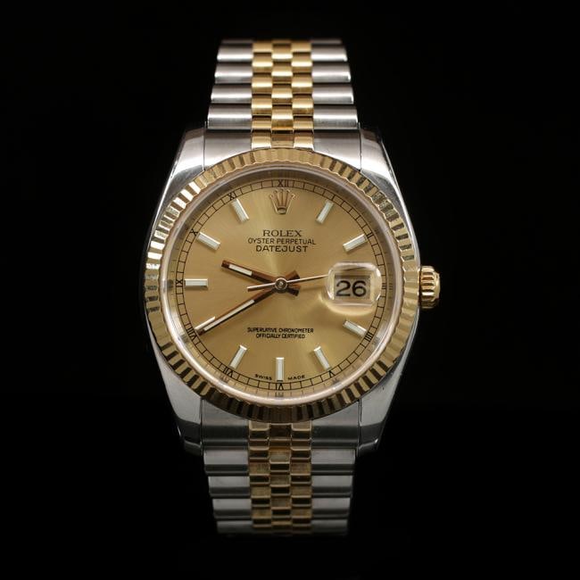 Rolex DateJust Two-Tone 36mm Men's Wristwatch: ****** Rolex DateJust Two-Tone 36mm Champagne Index Dial Men's Wristwatch ****** One Mens, Rolex DateJust 36mm Hidden Clasp Mens Wristwatch Stainless Steel electronically tested and polished / Case: S