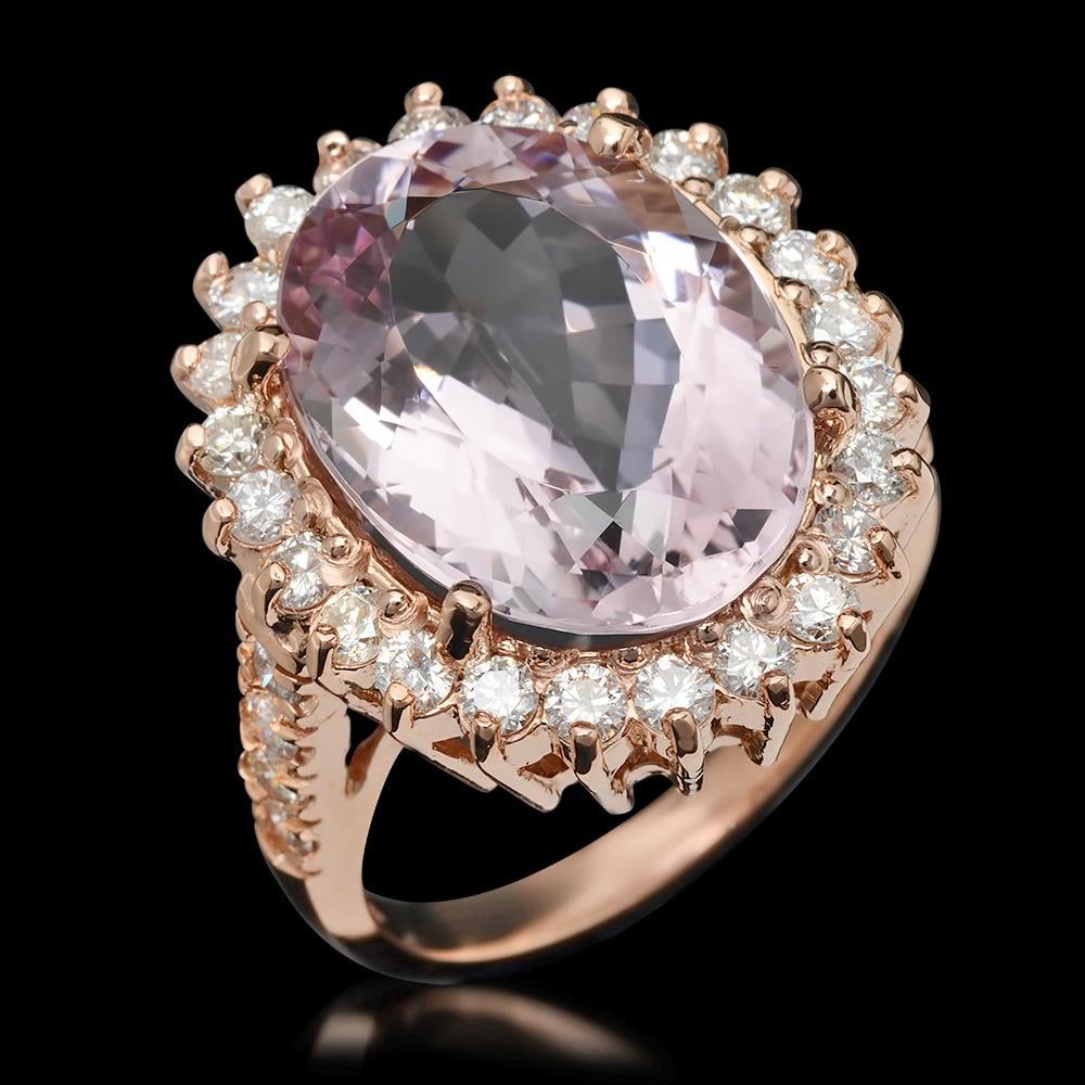 14K Gold 11.06ct Kunzite 1.45ct Diamond Ring: Retail: $12,530.00******14K Gold Kunzite & Diamond Ring ****** Metal: 14K Solid Gold / Total Item Weight: 10.2 grams / Country Made: United States / / Main Stone: Kunzite / Color: Light Pink / Carat T