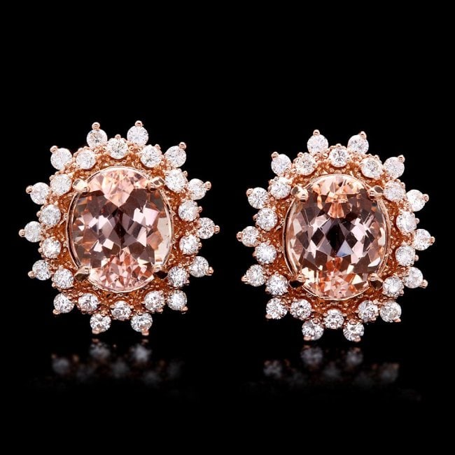 14k Rose 8ct Morganite 1.75ct Diamond Earrings: Retail: $13,500.00 ****** 14k Rose 8ct Morganite 1.75ct Diamond Earrings ****** Metal: 14k Solid Rose Gold / Total Item Weight: 7.5 grams / Country Made: United States / / Main Stone: Morganite / Colo